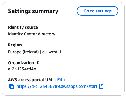 Take note of the AWS region and AWS access portal URL from the IAM Identity Center dashboard