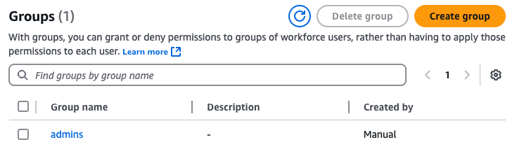The newly-created admins group