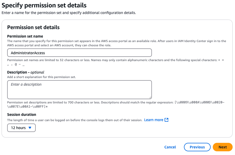 Configure the permission set details
