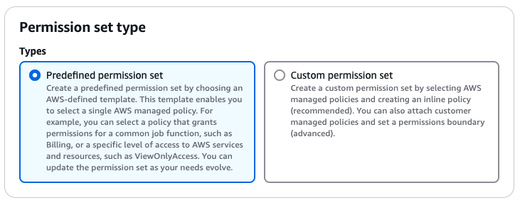Pick a permission set type