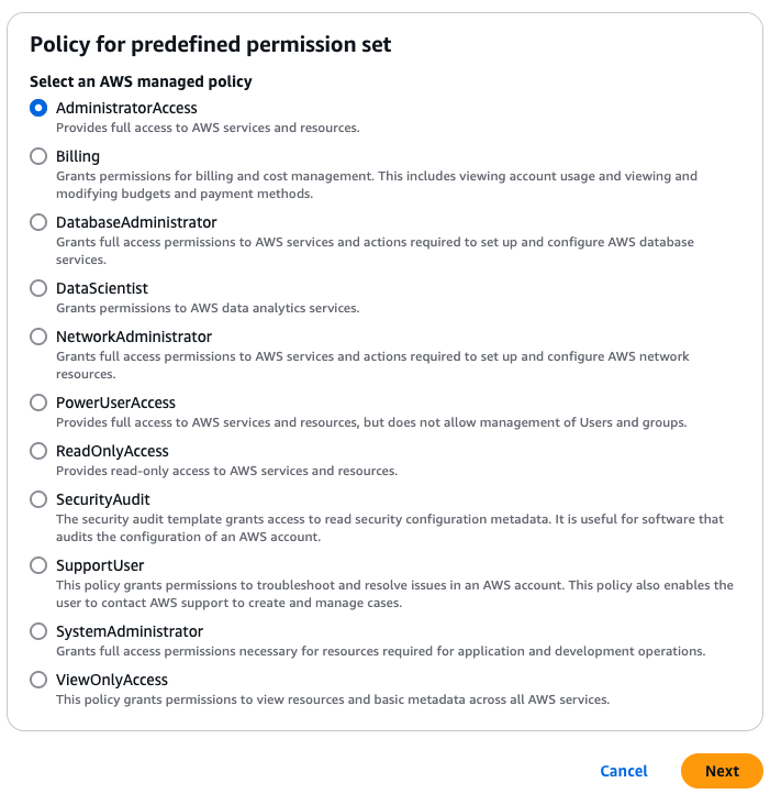 Pick a predefined permission set