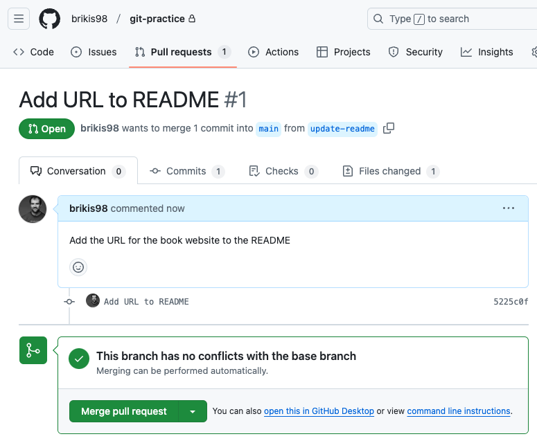 An open pull request in GitHub